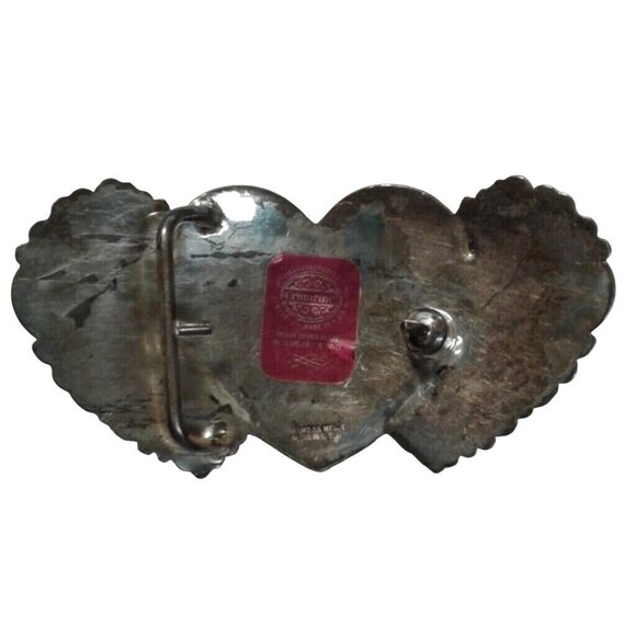 Crumrine Belt Buckle Hearts Flowers Silver Plate over Bronze Ornate Gold Trim main image 5